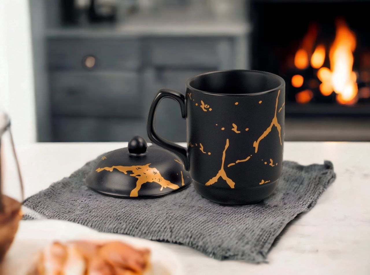 YM66 Hitam Mug dengan Motif Marmer